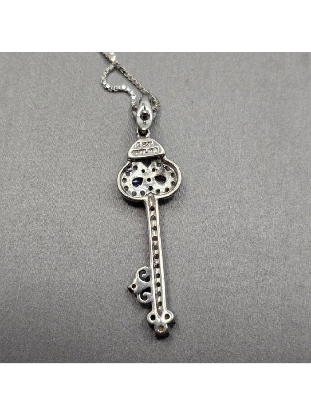 Vintage Sterling Silver Tanzanite Key Pendant Enhancer Necklace 18" Signed JC - Picture 4 of 13